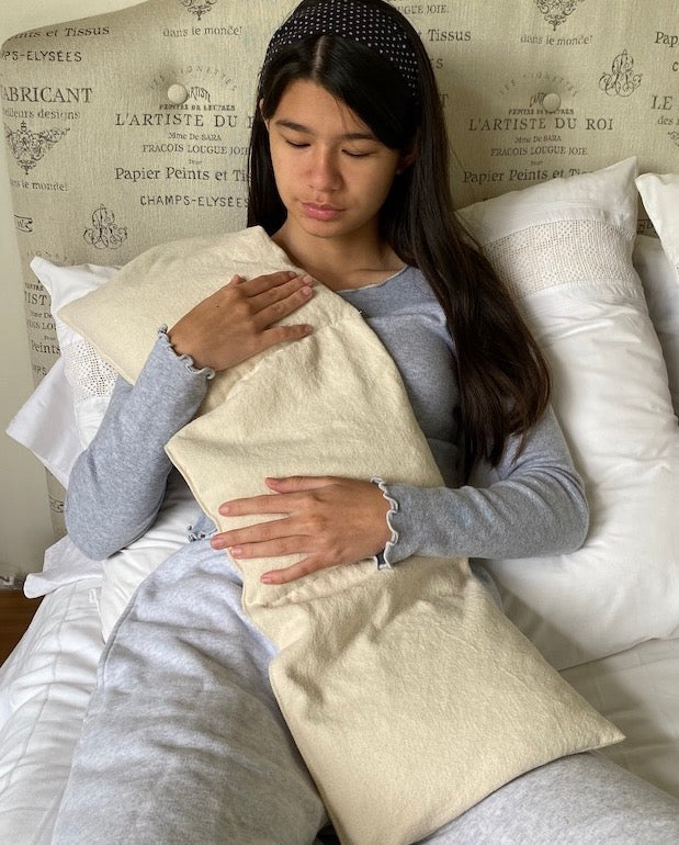 Hot Cherry Triple Square Pillow in Natural Denim - Trending Wellness Store