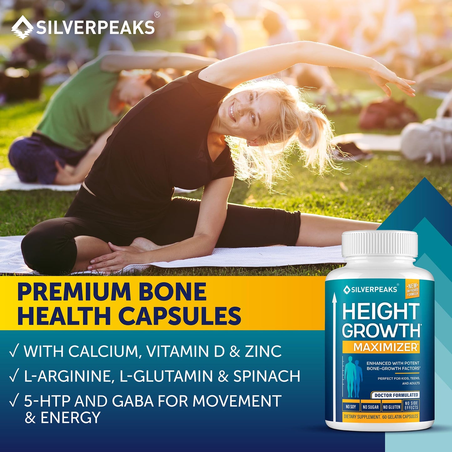 SILVERPEAKS Growth Capsules to Grow Taller - Height Growth Maximizer with Calcium for Bone Strength - Made in USA - Natural Get Taller Supplement - Free of Growth Hormone - Trending Wellness Store