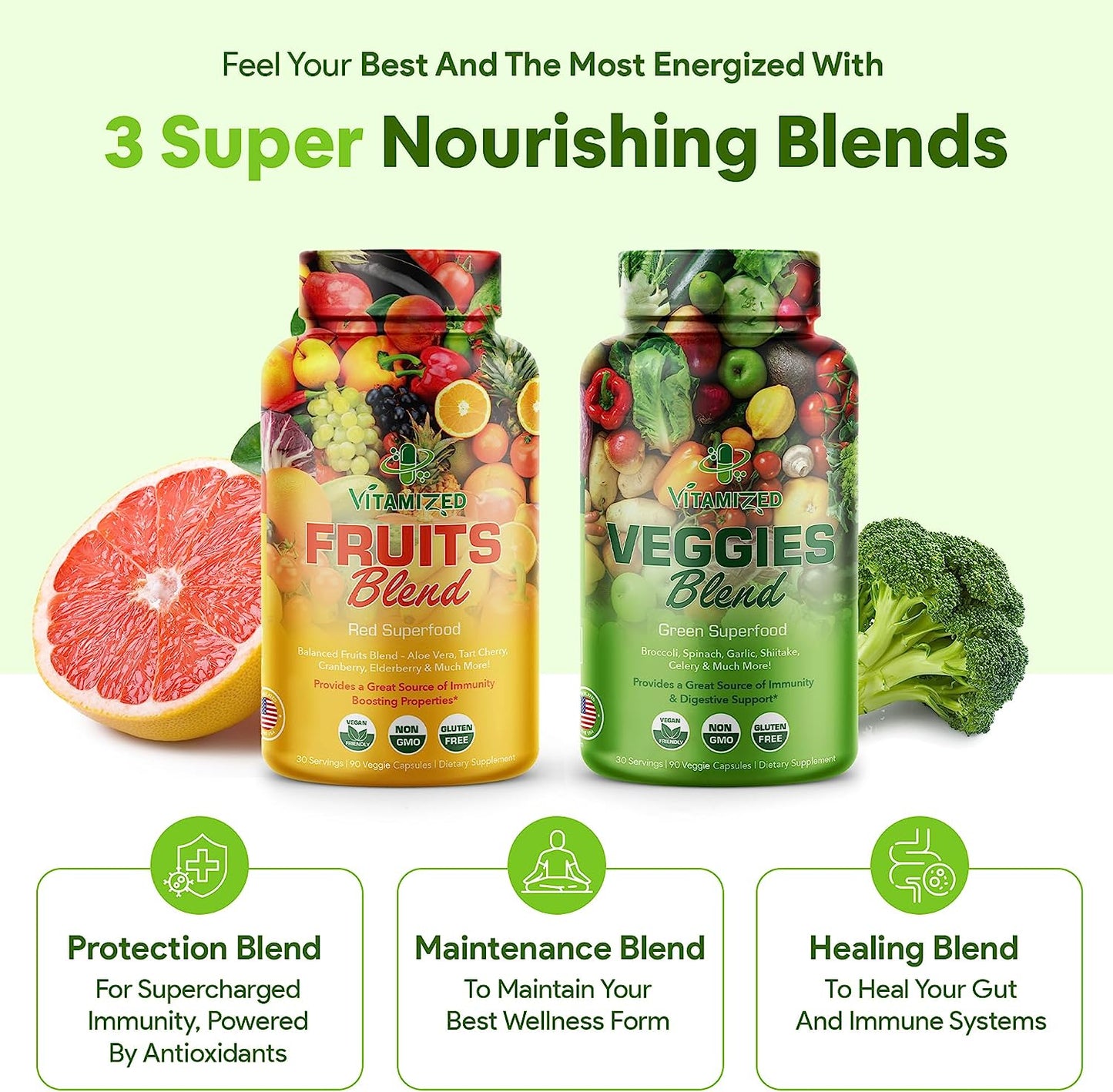Superfood Fruits and Veggie Capsules - Overall Health and Energy - For Men and Women - Trending Wellness Store