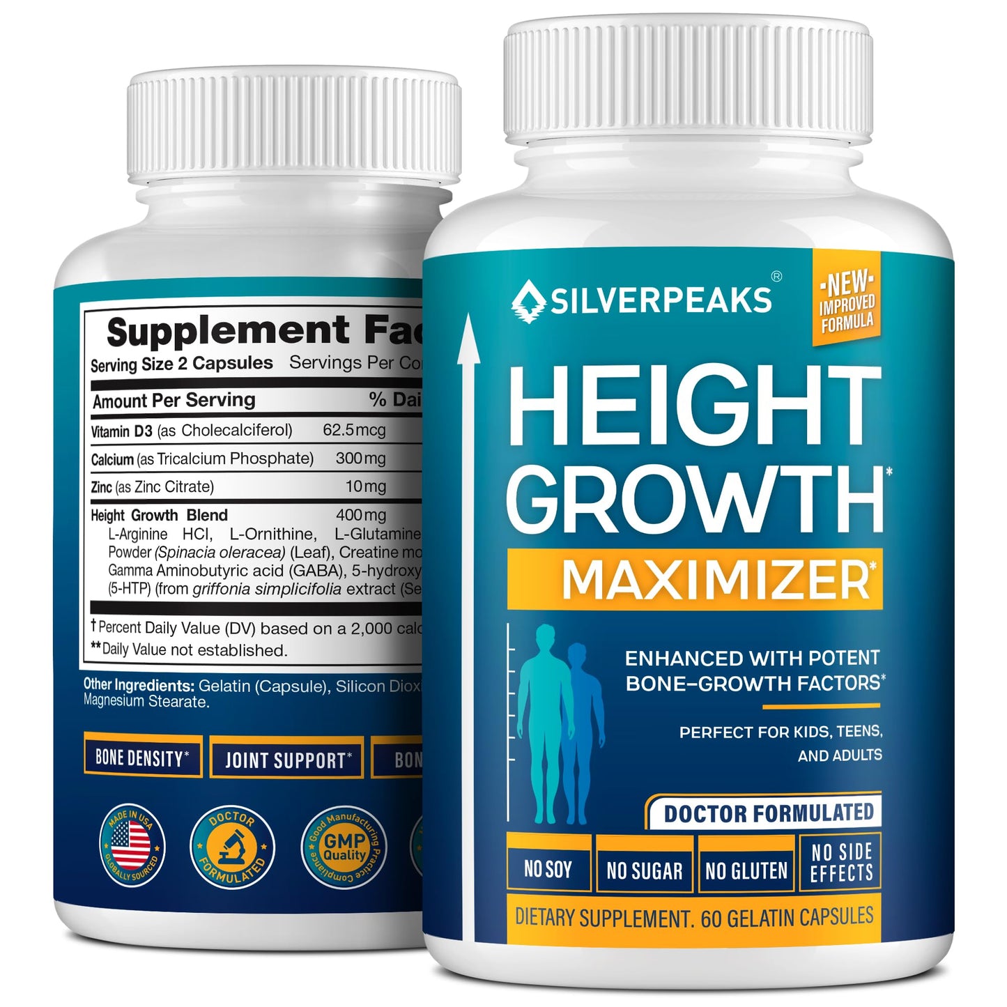 SILVERPEAKS Growth Capsules to Grow Taller - Height Growth Maximizer with Calcium for Bone Strength - Made in USA - Natural Get Taller Supplement - Free of Growth Hormone - Trending Wellness Store