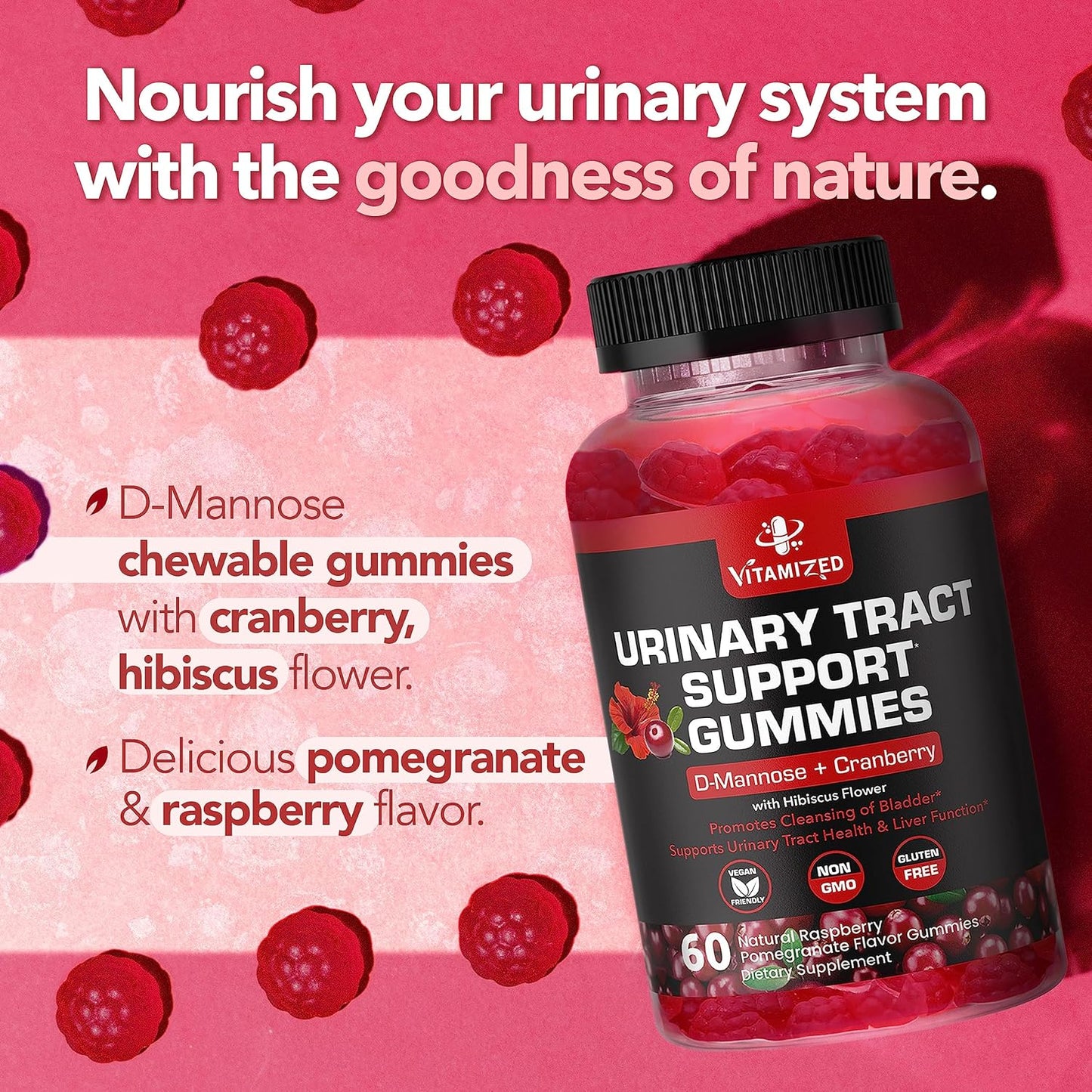 Powerful Cranberry Gummies 1500mg with D-Mannose - Urinary Tract Health - Fast-Acting Bladder Support Supplement - 60 Count - Trending Wellness Store