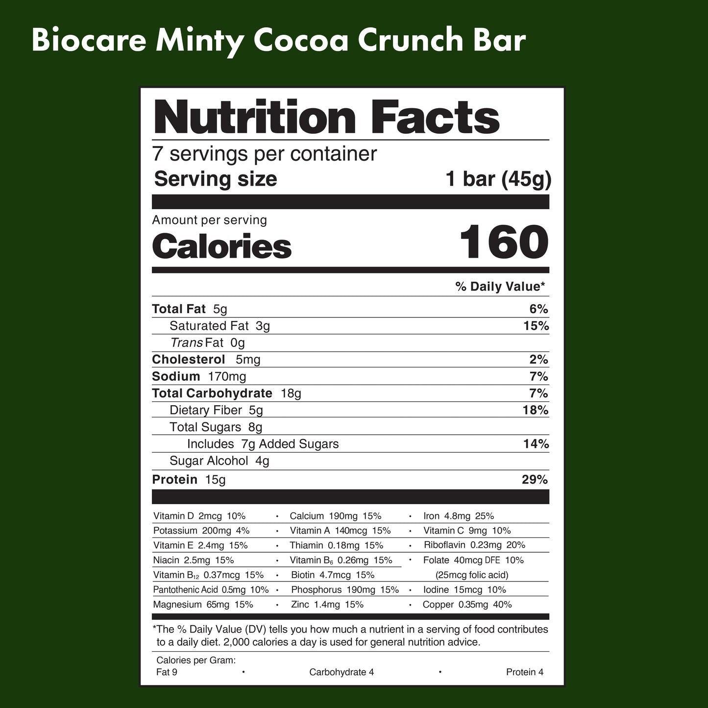 15G Protein Minty Cocoa Crunch Bar - Trending Wellness Store