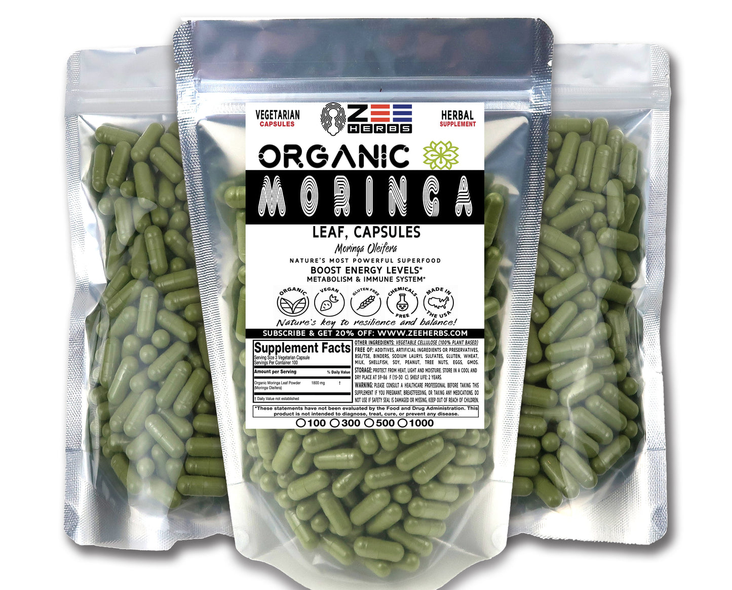 Organic Moringa Capsules 1800mg - High-Potency Superfood for Daily Wellness - Trending Wellness Store