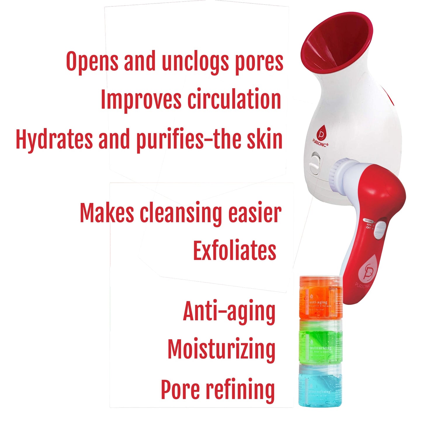Pursonic Spa Facial Care Bundle: Facial Steamer, Cleansing Brush, & Gel Face Masks - Trending Wellness Store
