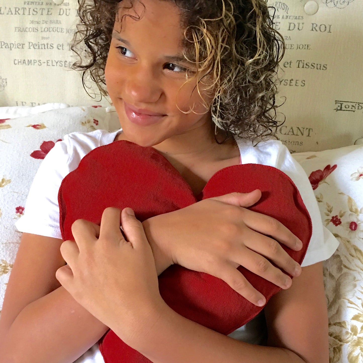 Heart-Shaped Hot Cherry Pillow in Red Denim - Trending Wellness Store