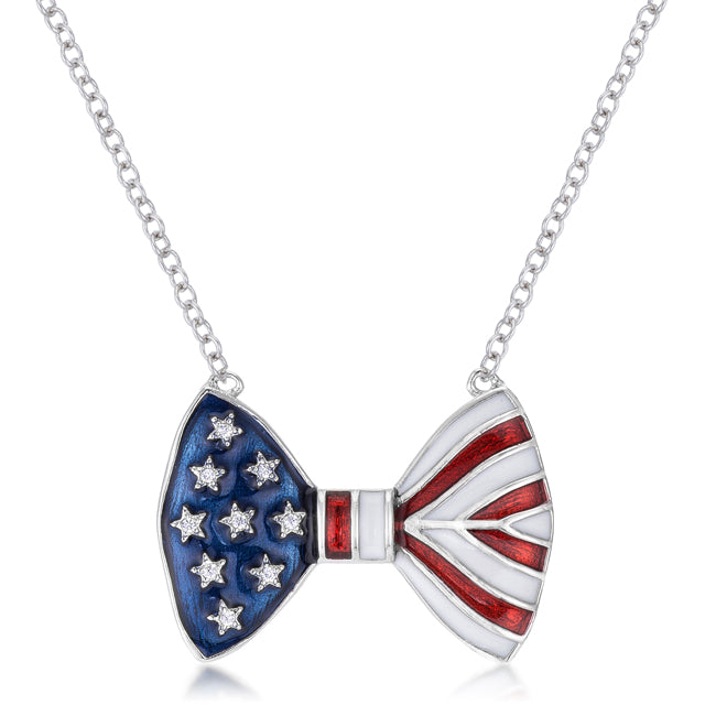 .025 Ct Stars and Stripes Bow Tie Necklace with CZ - Trending Wellness Store