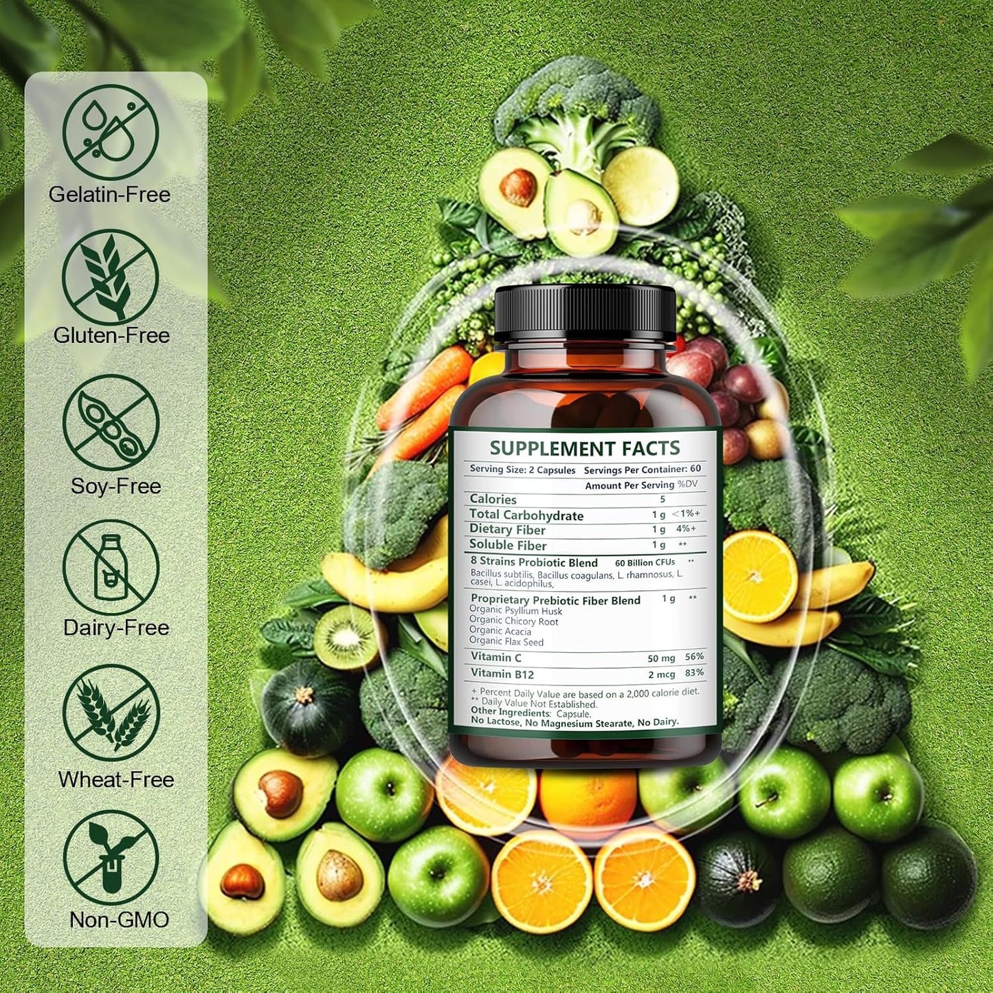 Probiotics with Prebiotic Fiber, 60 Billion CFUs, 120 Capsules - Trending Wellness Store