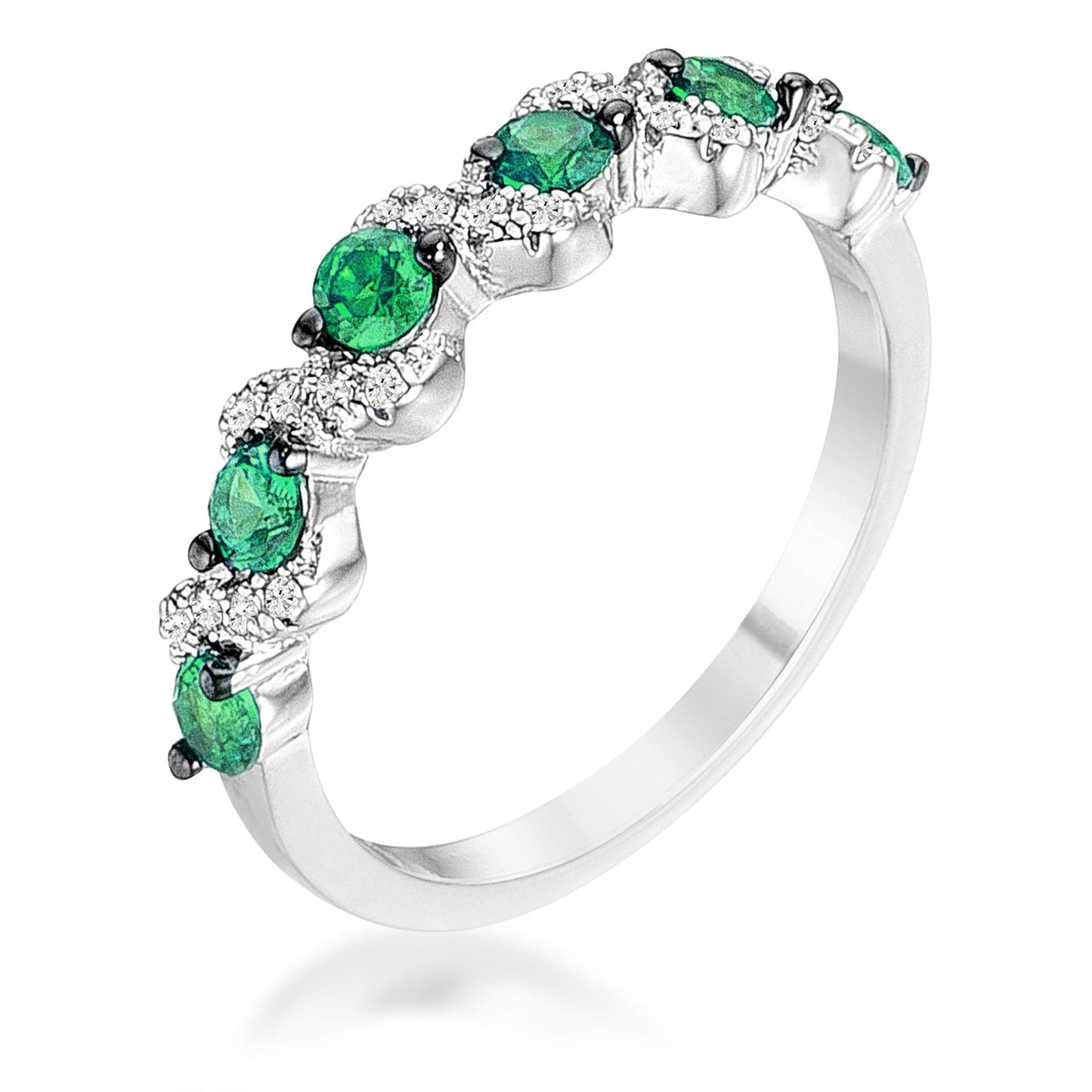 .18Ct and Hematite Plated S Shape and CZ Half Eternity Band - Trending Wellness Store