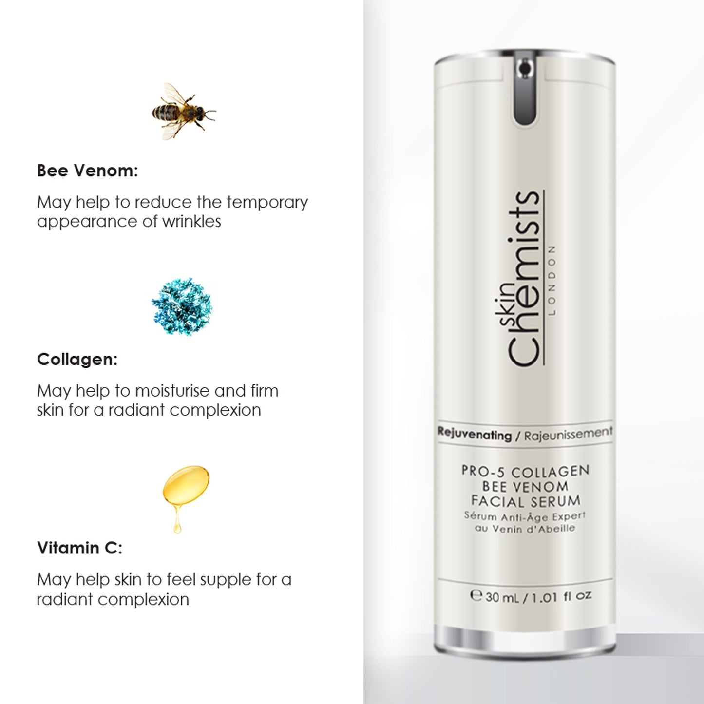 skinChemists Pro-5 Collagen Bee Venom Facial Serum 30ml - Trending Wellness Store
