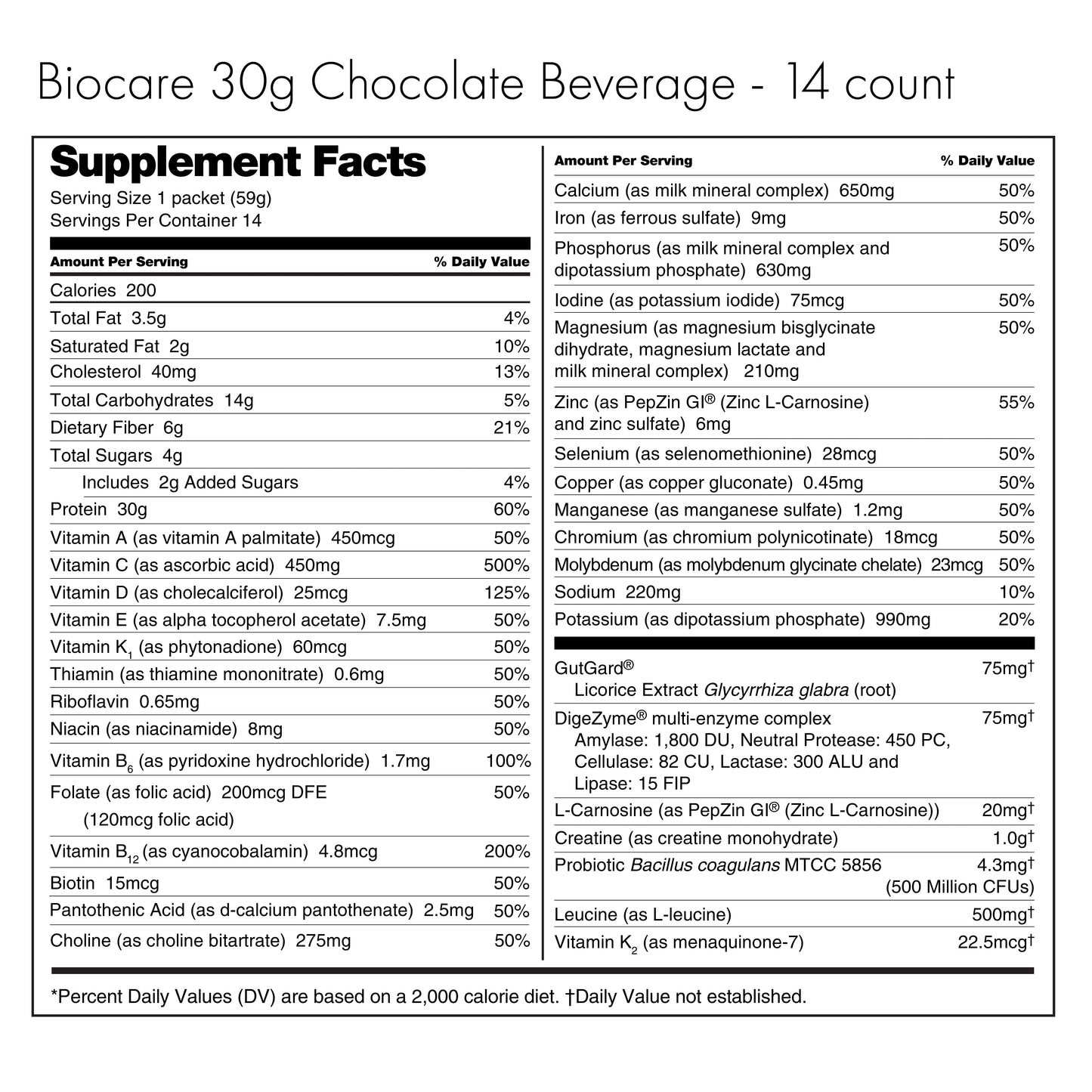 30G Protein Chocolate Biocare Dietary Beverage (14-Count) - Trending Wellness Store