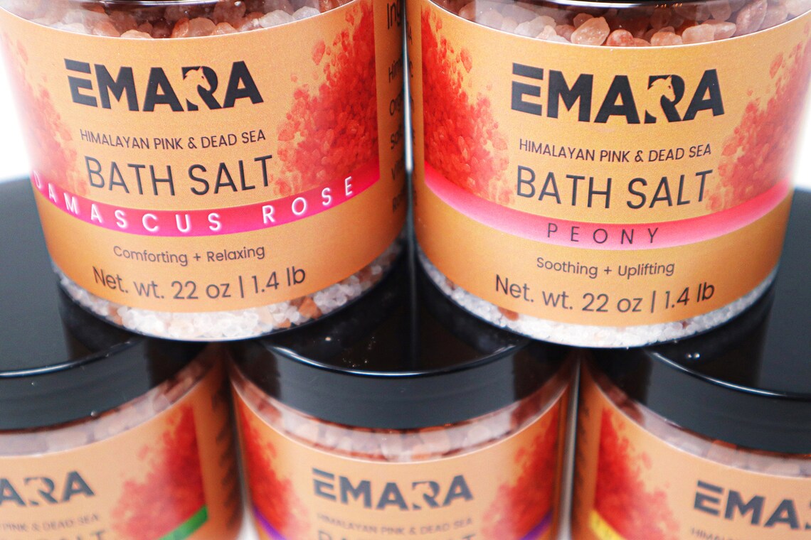 5 Bath Salt Spa Gift Set - Luxury Himalayan Pink and Dead Sea Salt Bath Soak Enriched with Rosehip Oil Vitamin E Oil 7 LB Bulk Bath Salt - Trending Wellness Store