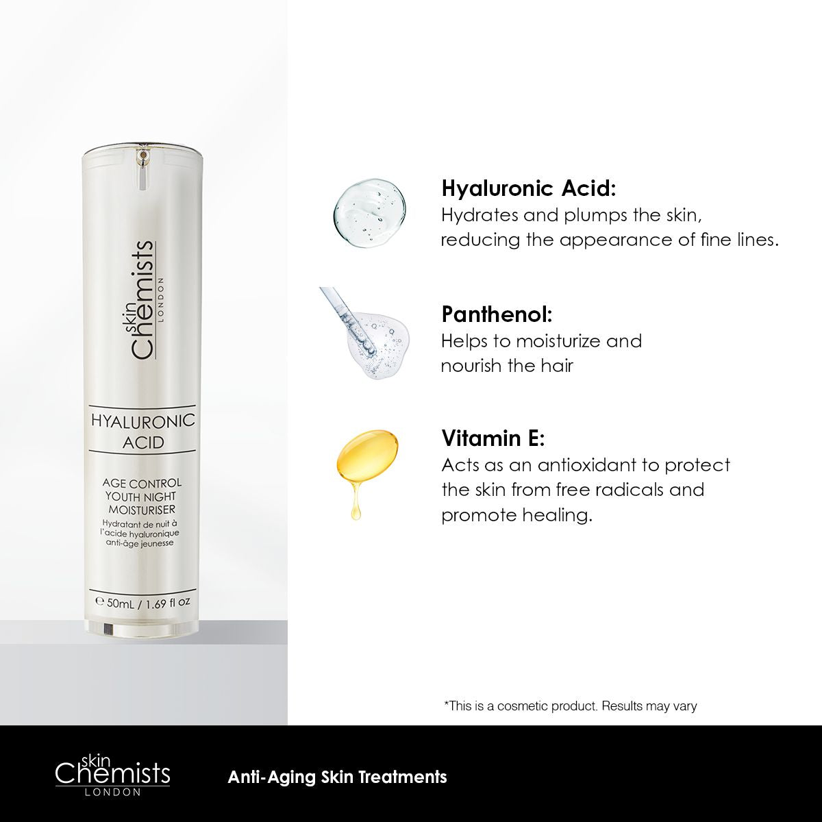 skinChemists Hyaluronic Acid Age Control Youth Night Moisturiser 50ml Twin Value Savings Pack - Trending Wellness Store