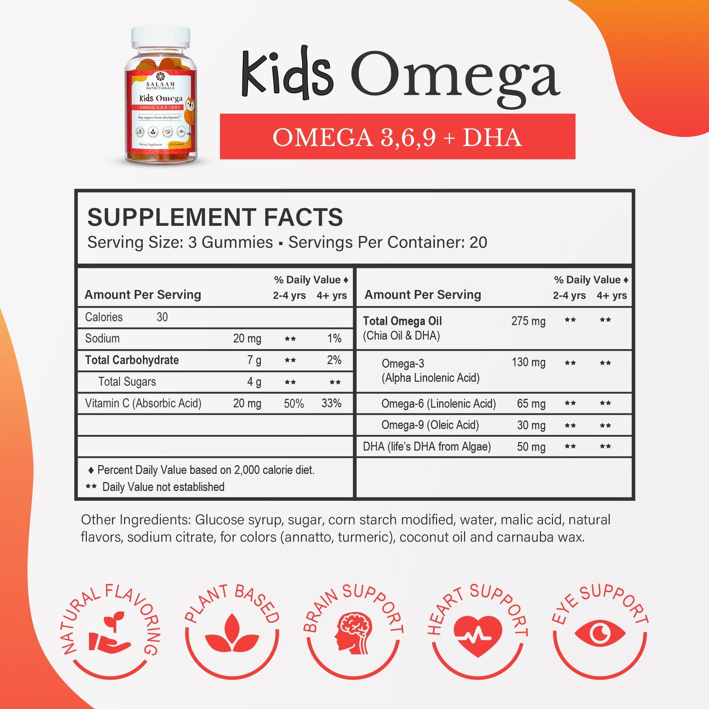 Halal Omega 3, 6 & 9 Gummies with DHA for Kids - 60 Count | Salaam Nutritionals - Trending Wellness Store