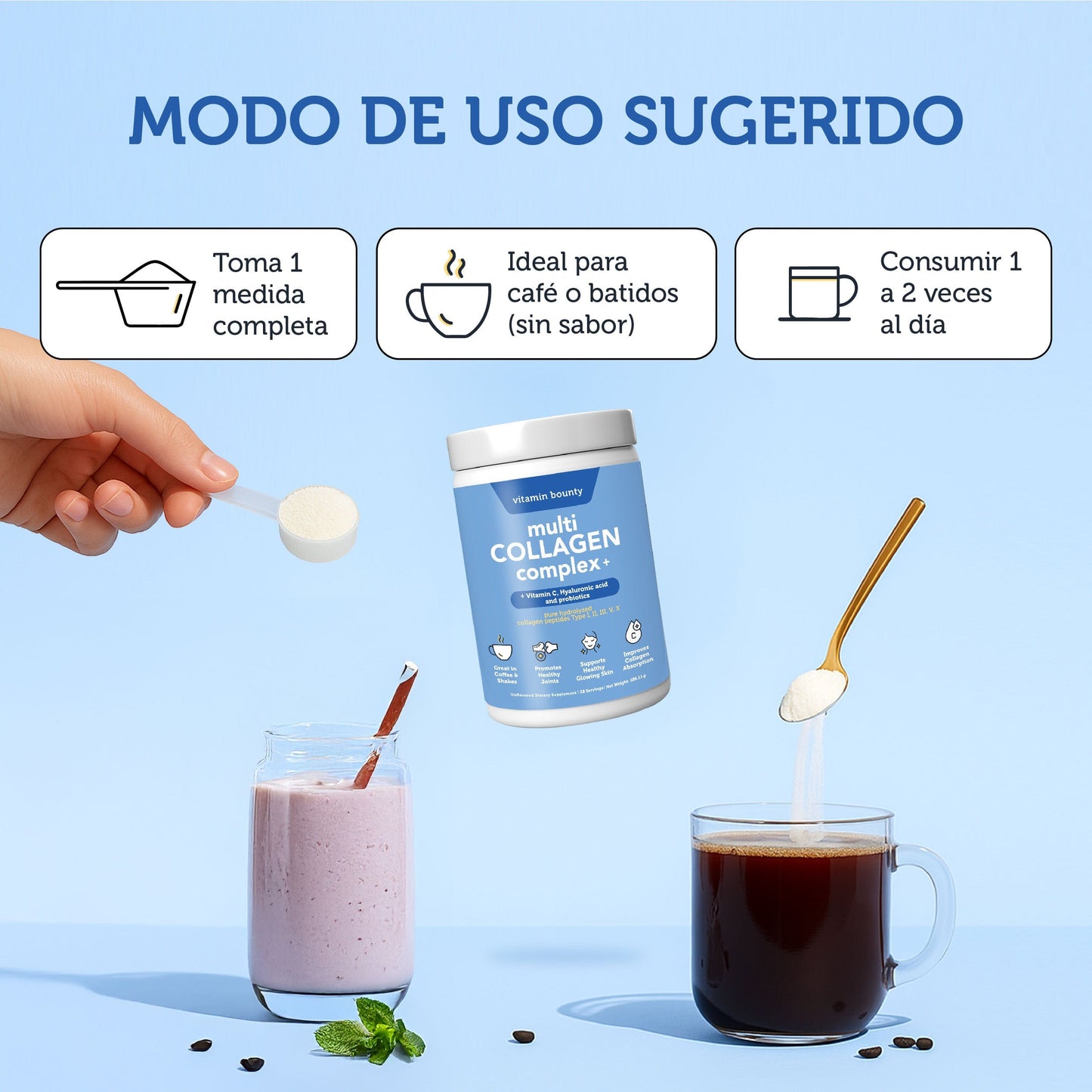 Colageno Hidrolizado 5 en 1 con Ácido Hialurónico, Vitamina C y Probióticos - Trending Wellness Store