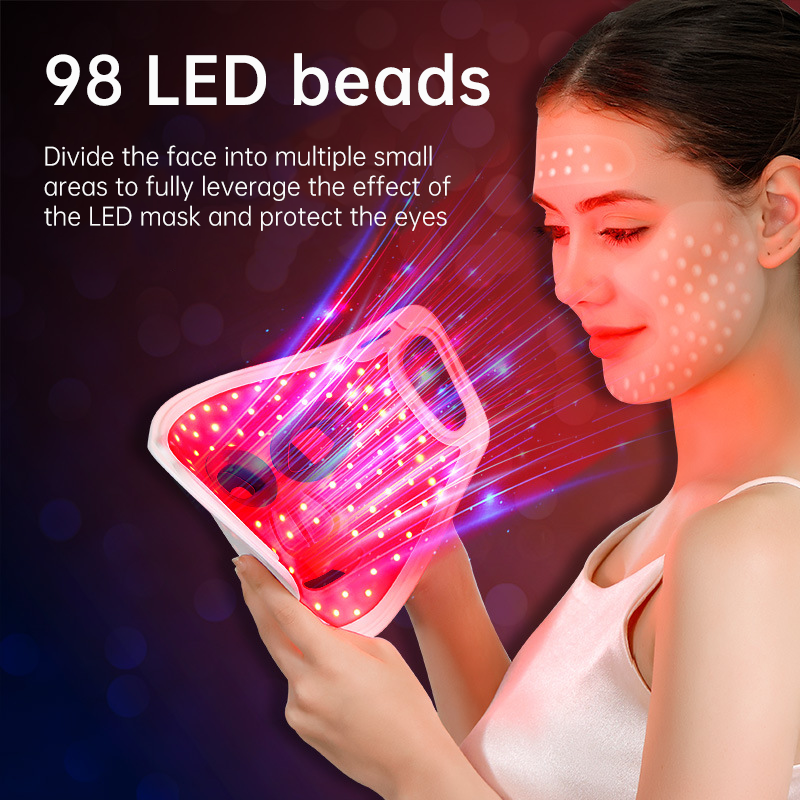 LED Color Light Home Beauty Device with Red, Blue, Green, and Purple Light Mask, 98 Light Beads for Facial Phototherapy Mask - Trending Wellness Store