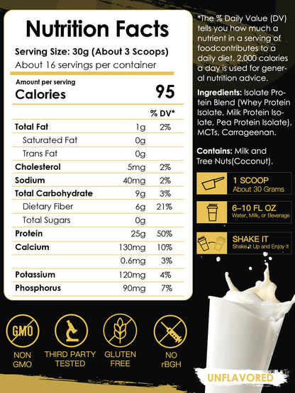 Whey Isolate Protein Powder, 25g Protein/Serving, 1.1 LB - Trending Wellness Store