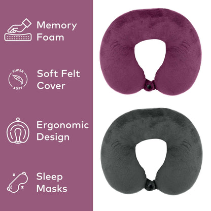 2 Memory Foam Travel Pillows with Sleep Masks – Ultimate Comfort for Couples on the Go - Trending Wellness Store