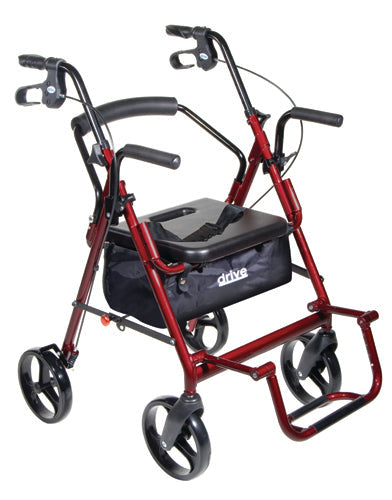 Duet 2-in-1 Rollator Transport Chair - Burgundy, Lightweight, Padded Seat & Backrest - Trending Wellness Store