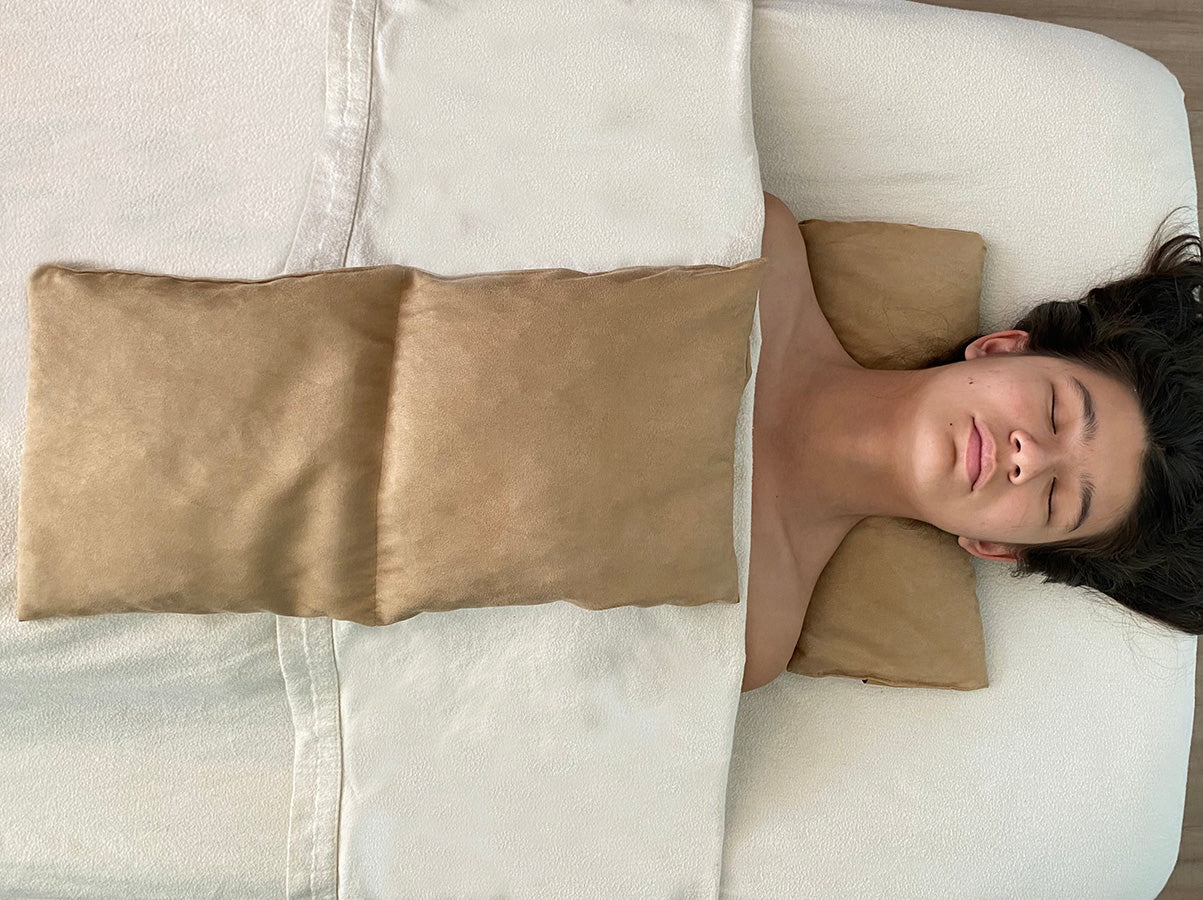 Double Square Cherry Stone Pillow in Tan Ultra-Suede - Trending Wellness Store