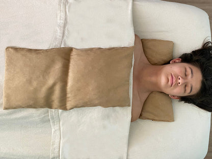 Double Square Cherry Stone Pillow in Tan Ultra-Suede - Trending Wellness Store