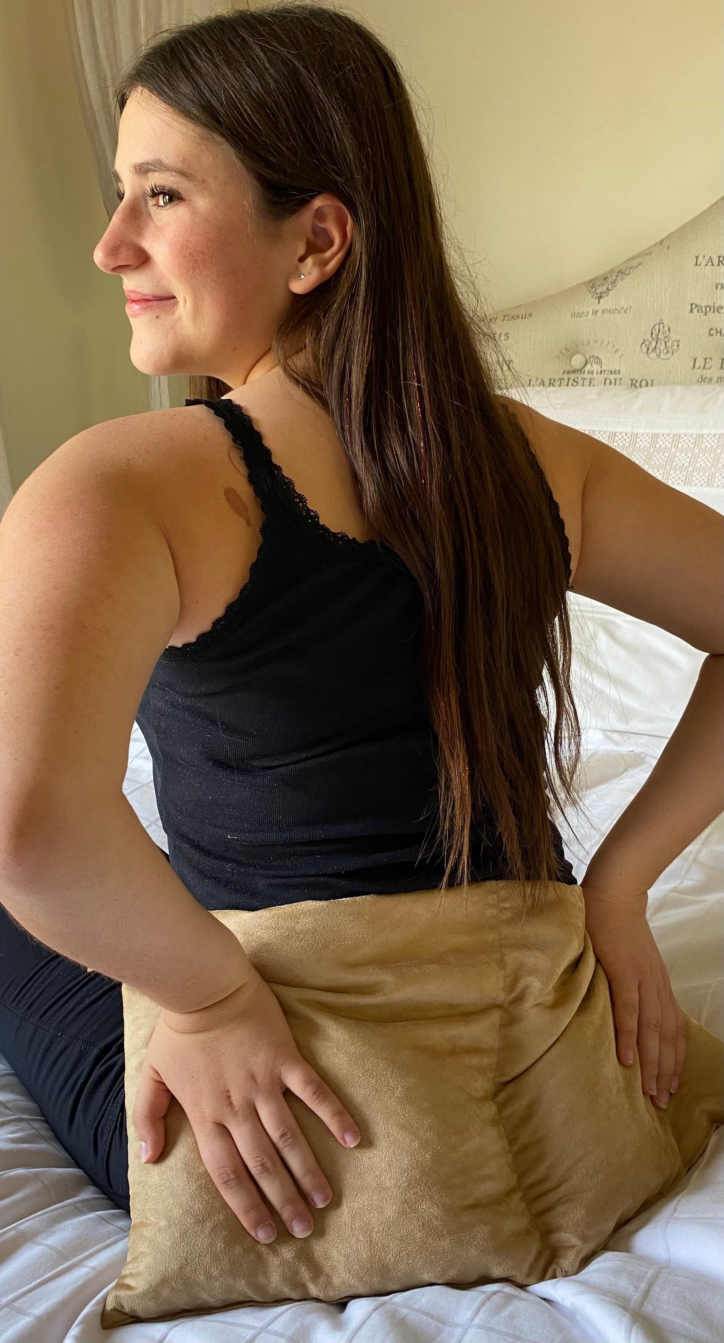 Double Square Cherry Stone Pillow in Tan Ultra-Suede - Trending Wellness Store