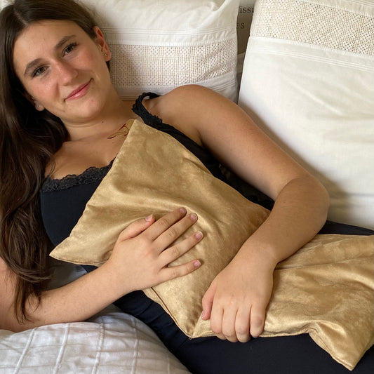Double Square Cherry Stone Pillow in Tan Ultra-Suede - Trending Wellness Store