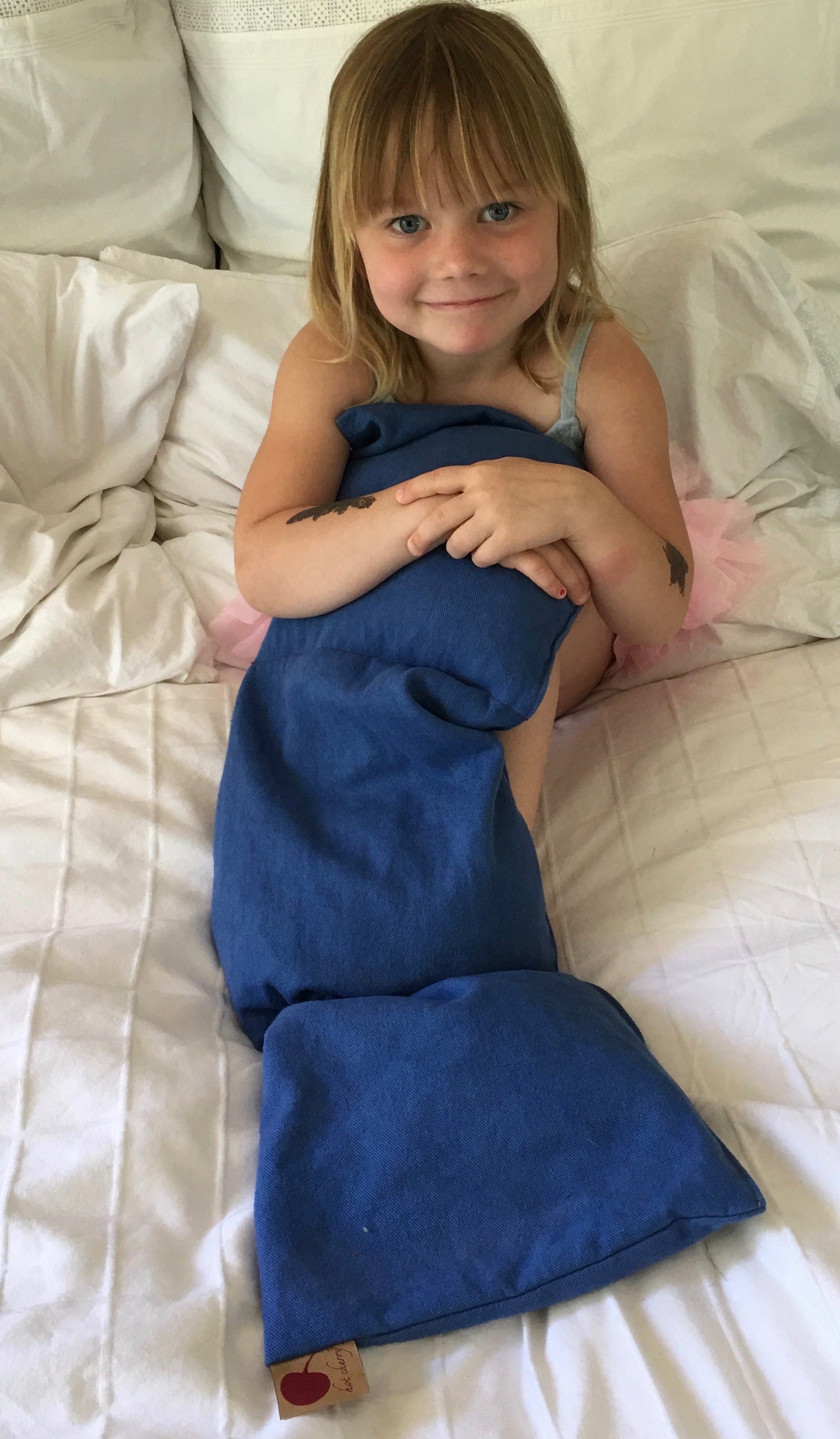 Hot Cherry Triple Square Pillow in Blue Denim - Trending Wellness Store