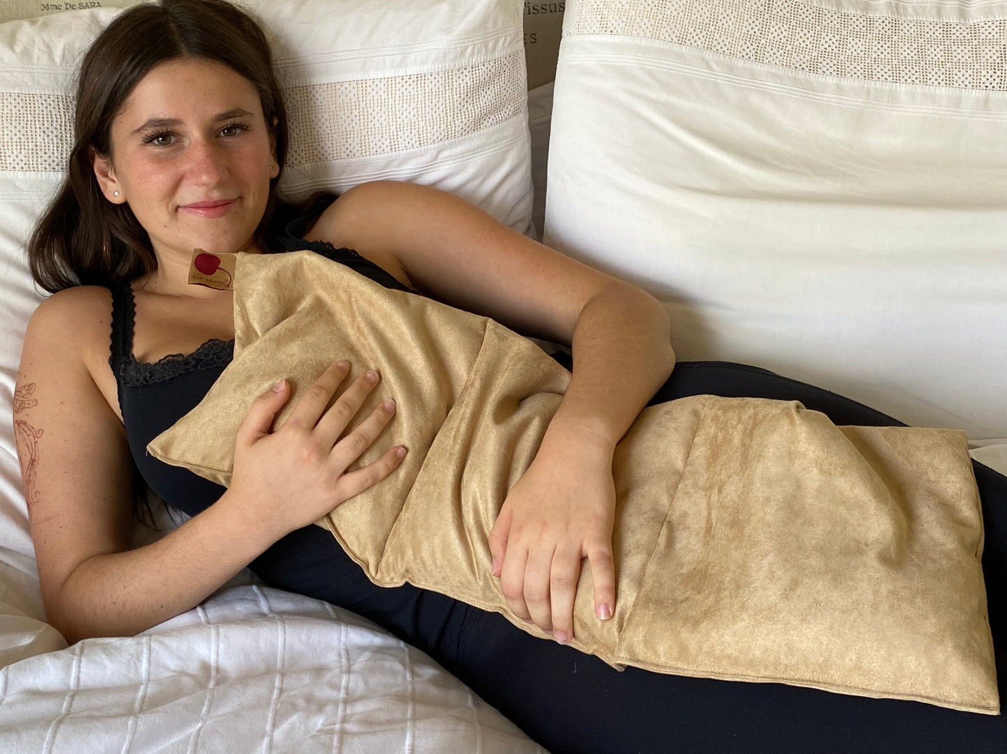 Triple Square Cherry Stone Pillow in Tan Ultra-Suede - Trending Wellness Store