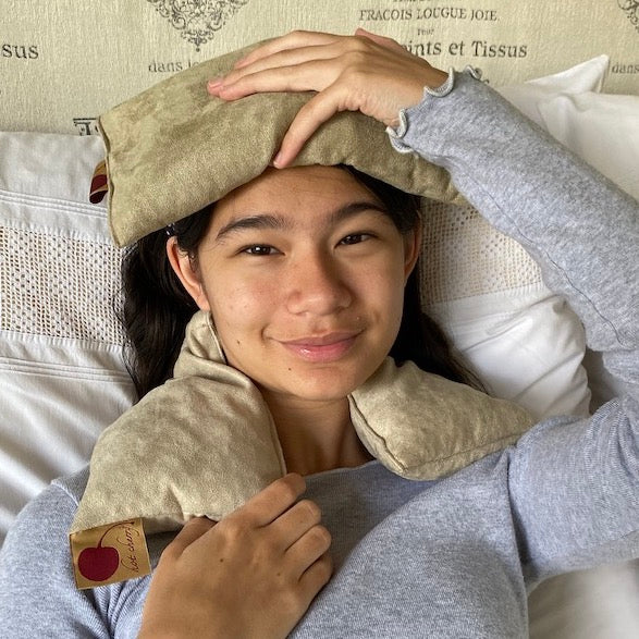 Hot Cherry Eye Pillow in Tan Ultra-suede - Trending Wellness Store