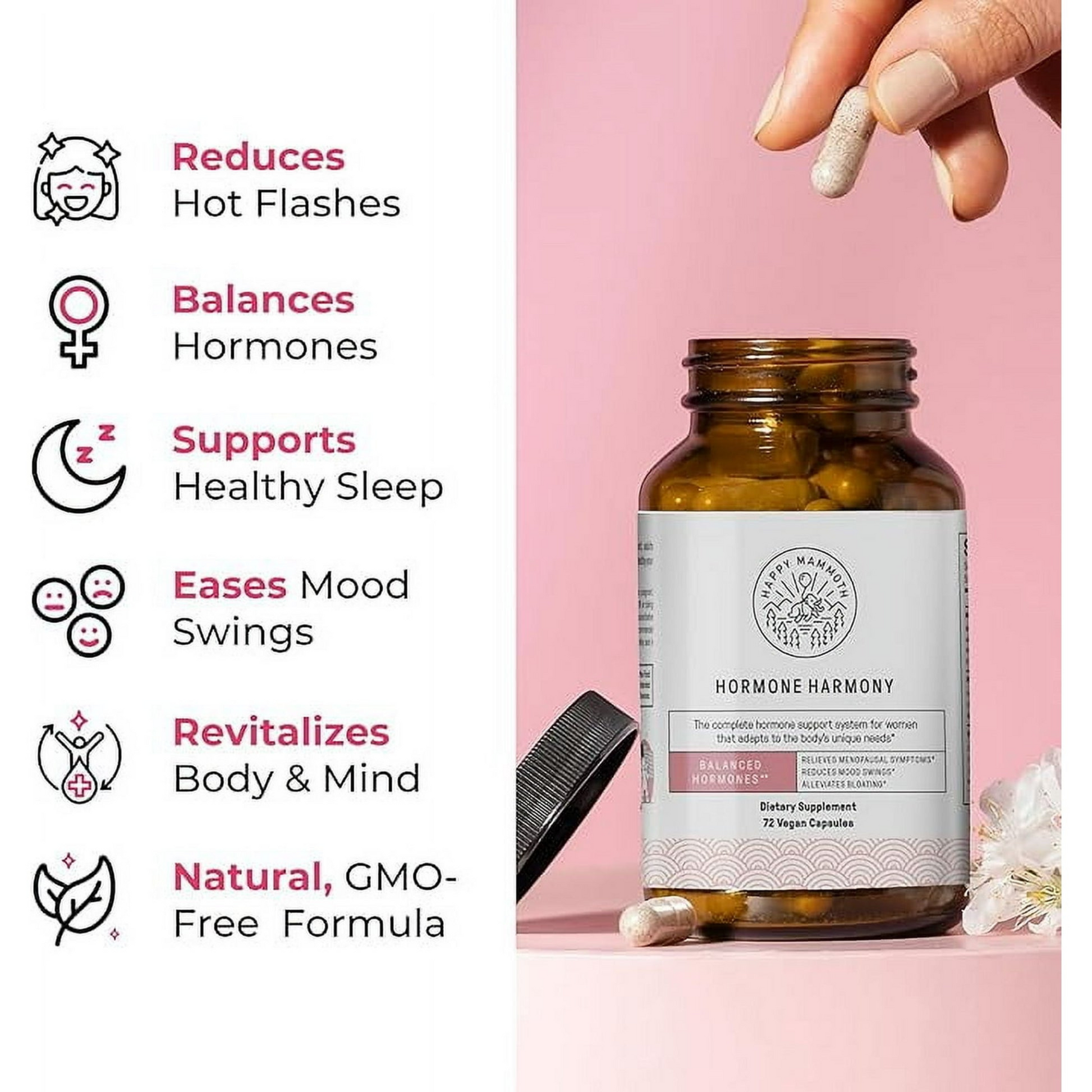 Happy Mammoth Hormone Harmony – Vegan Menopause Support | Hormone Balance, Hot Flash & Mood Relief (72 Capsules) - Trending Wellness Store