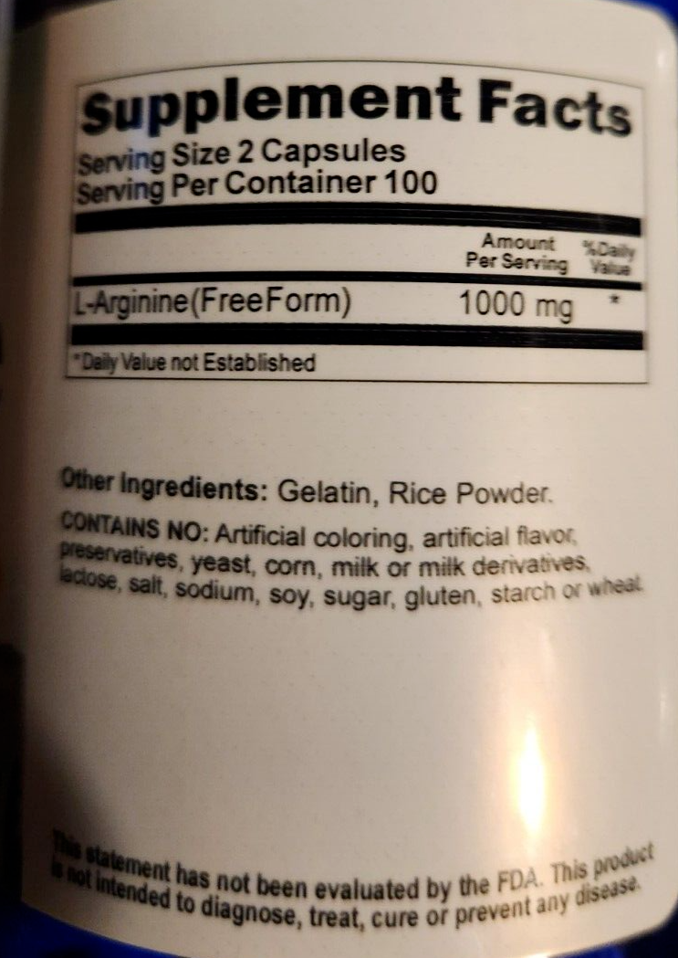 L-Arginine Free Form 1000mg 3X200 Capsules by Vitamins Because - Trending Wellness Store