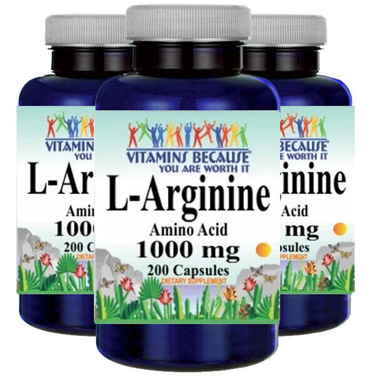 L-Arginine Free Form 1000mg 3X200 Capsules by Vitamins Because - Trending Wellness Store