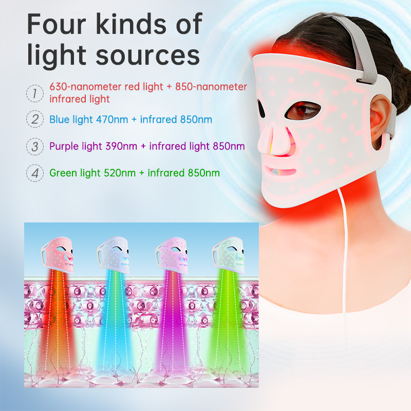 LED Color Light Home Beauty Device with Red, Blue, Green, and Purple Light Mask, 98 Light Beads for Facial Phototherapy Mask - Trending Wellness Store