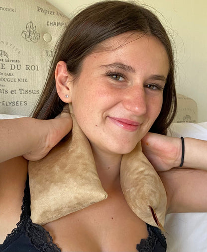 Hot Cherry Neck Wrap in Plush Tan Ultra-suede - Trending Wellness Store