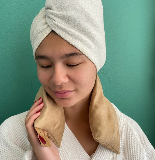 Hot Cherry Neck Wrap in Plush Tan Ultra-suede - Trending Wellness Store