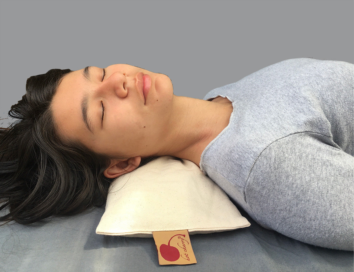 Hot Cherry Rectangular/Cervical Neck Pillow in Unbleached, Pre-washed, Natura Denim with Cherry Print Pillowcase - Trending Wellness Store