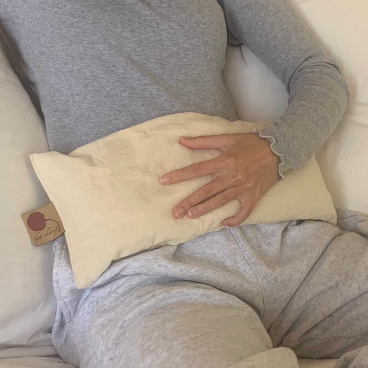 Hot Cherry Cervical/Rectangle Neck Pillow in Unbleached, Pre-washed, Natural Denim, with Cherry Blossom Pillowcase - Trending Wellness Store