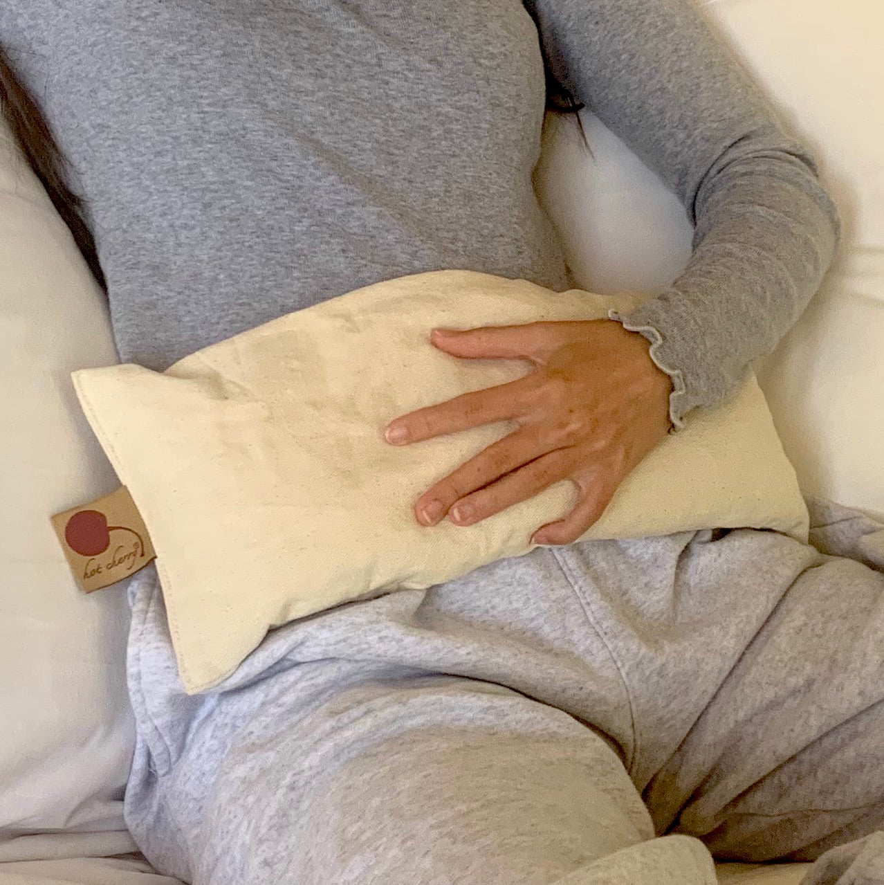 Hot Cherry Rectangular/Cervical Neck Pillow in Unbleached, Pre-washed, Natura Denim with Cherry Print Pillowcase - Trending Wellness Store