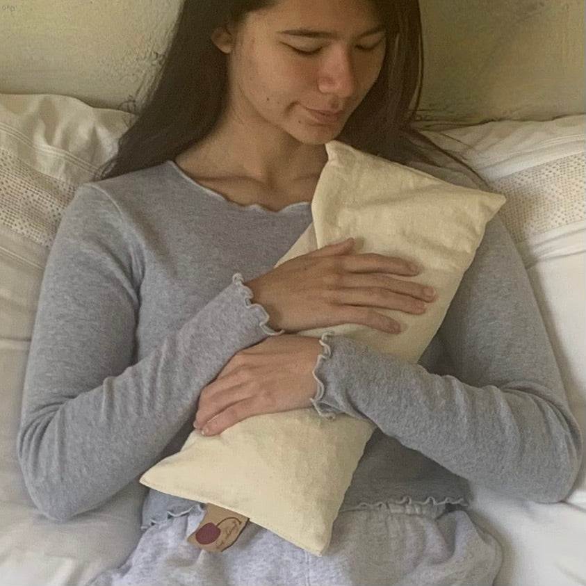 Hot Cherry Cervical/Rectangle Neck Pillow in Unbleached, Pre-washed, Natural Denim, with Cherry Blossom Pillowcase - Trending Wellness Store