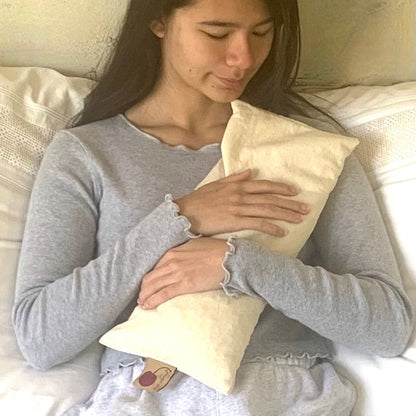 Hot Cherry Rectangular/Cervical Neck Pillow in Unbleached, Pre-washed, Natura Denim with Cherry Print Pillowcase - Trending Wellness Store