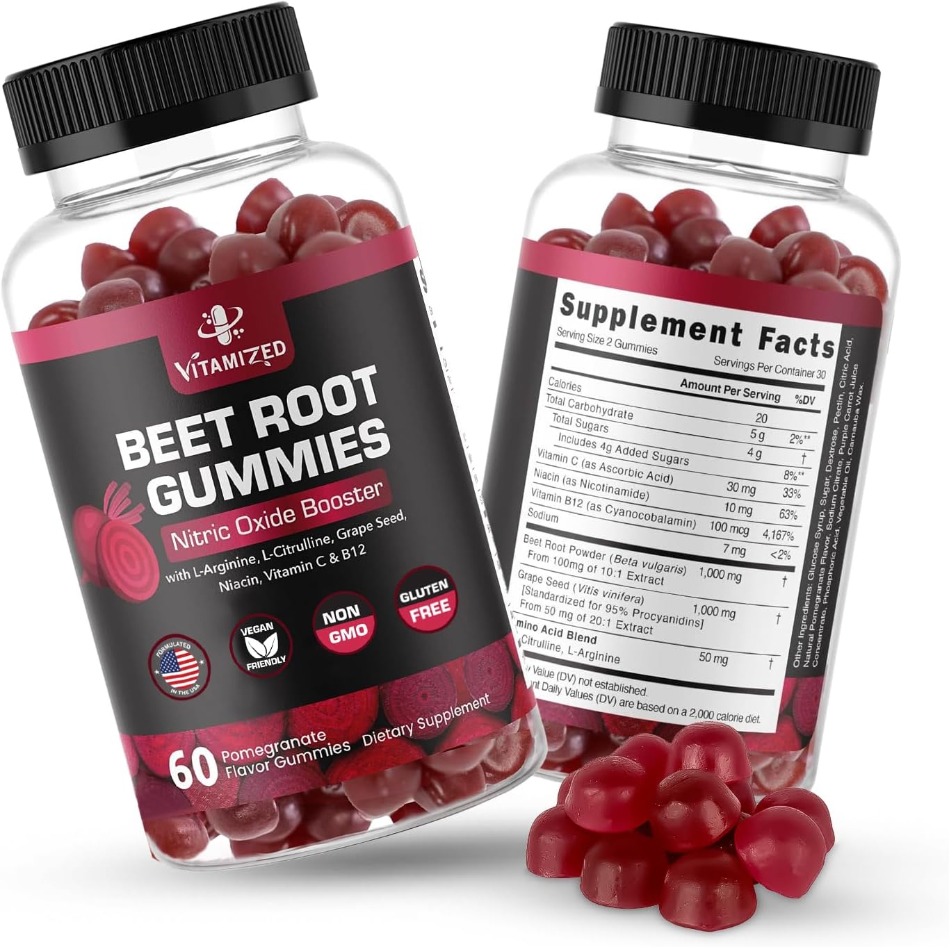 VITAMIZED Beetroot Gummies 1000mg - Nitric Oxide Supplement - Trending Wellness Store