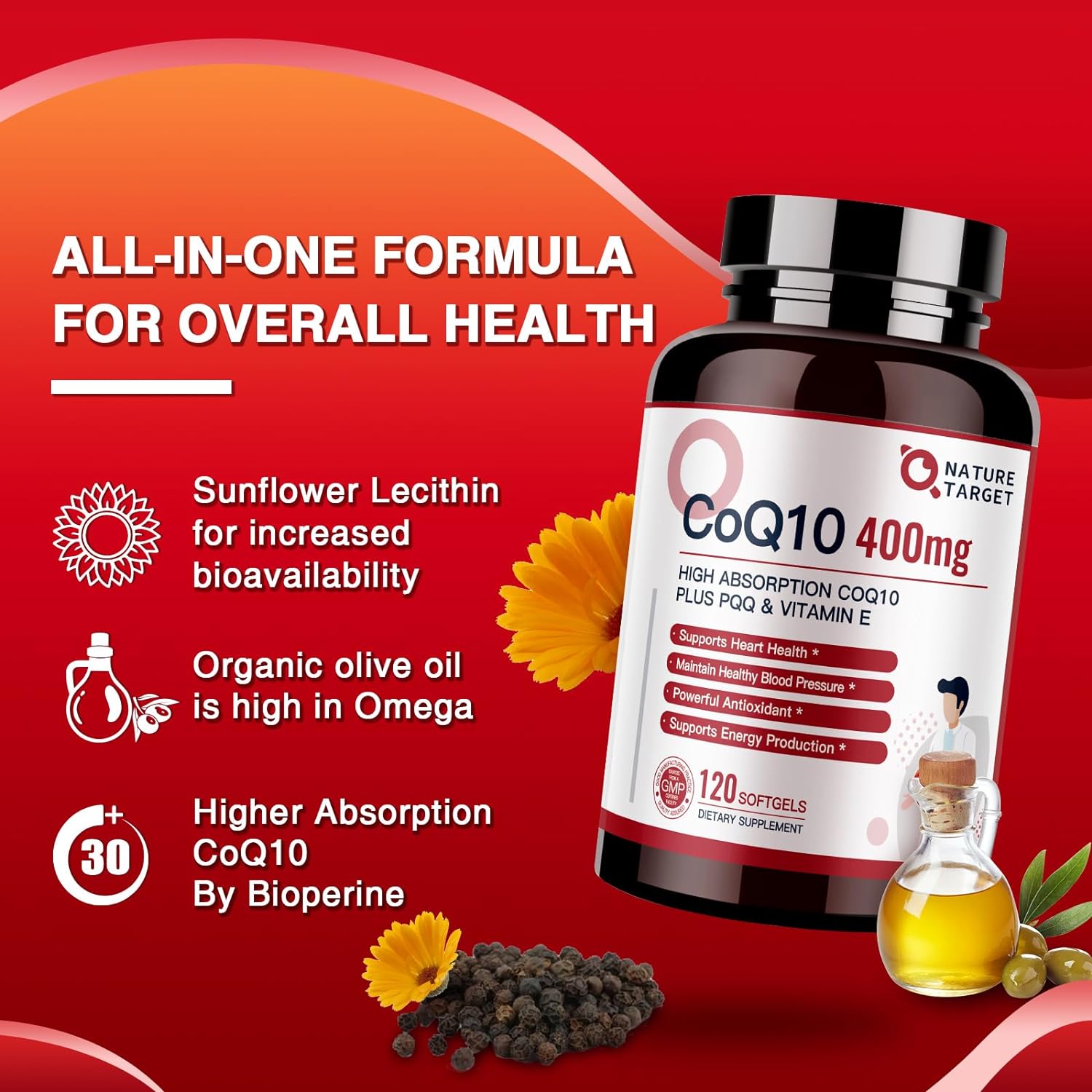 CoQ10 + PQQ + Vitamin E, 400mg, 120 Softgels - Trending Wellness Store