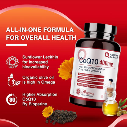 CoQ10 + PQQ + Vitamin E, 400mg, 120 Softgels - Trending Wellness Store