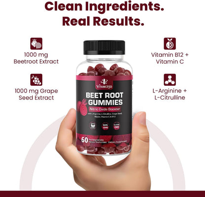 VITAMIZED Beetroot Gummies 1000mg - Nitric Oxide Supplement - Trending Wellness Store