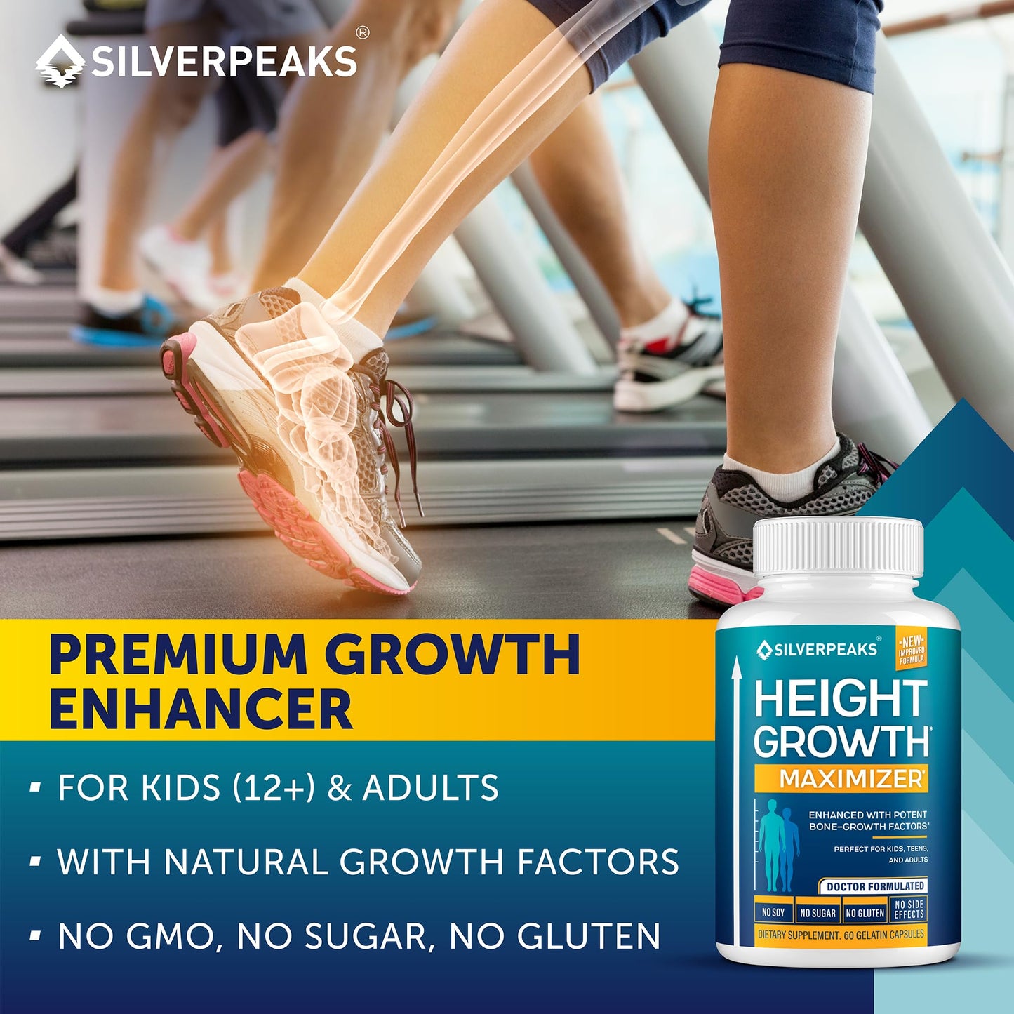 SILVERPEAKS Growth Capsules to Grow Taller - Height Growth Maximizer with Calcium for Bone Strength - Made in USA - Natural Get Taller Supplement - Free of Growth Hormone - Trending Wellness Store