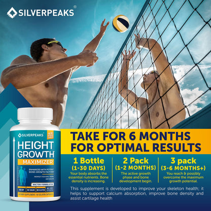 SILVERPEAKS Growth Capsules to Grow Taller - Height Growth Maximizer with Calcium for Bone Strength - Made in USA - Natural Get Taller Supplement - Free of Growth Hormone - Trending Wellness Store