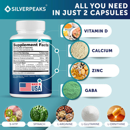 SILVERPEAKS Growth Capsules to Grow Taller - Height Growth Maximizer with Calcium for Bone Strength - Made in USA - Natural Get Taller Supplement - Free of Growth Hormone - Trending Wellness Store