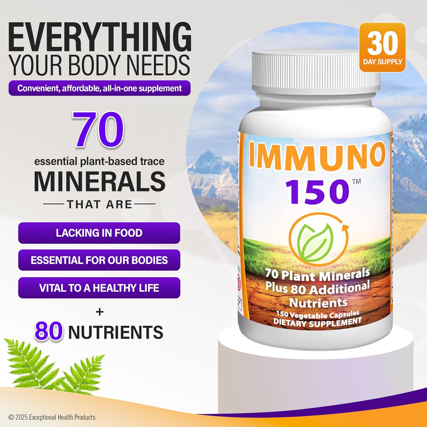 Immuno150 Immune Support Supplement, 150 Vegetable Capsules - Immunity Boost Packed with 70 Trace Minerals, 13 Essential Vitamins, Antioxidants, Herbs & Amino Acids - Immune System Booster for Adults - Trending Wellness Store