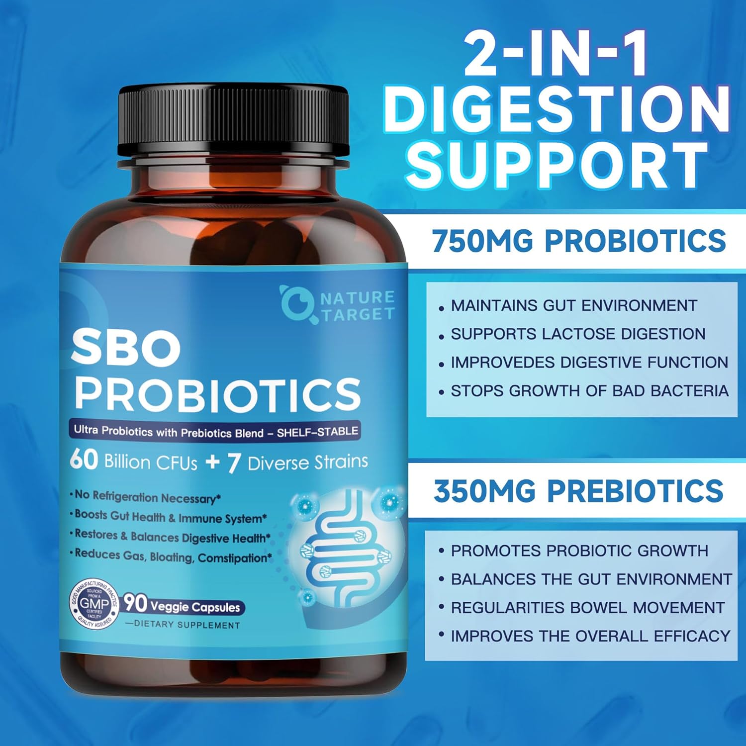 SBO Probiotics with Prebiotic Fiber, 60 Billion CFUs, 90 Veggie Capsules - Trending Wellness Store