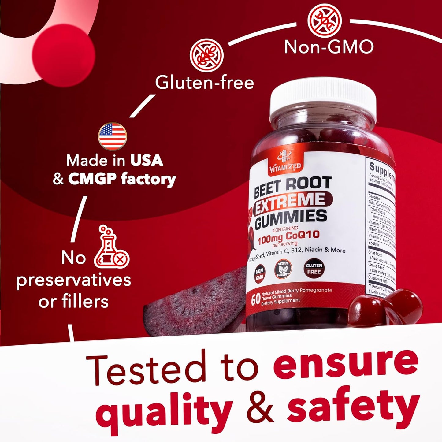 Beet Root Extreme Gummies with CoQ10, 60 Count - Trending Wellness Store
